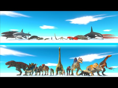 AQUATICS & REPTILES Team vs ALL DINOSAURS Team - Animal Revolt Battle Simulator ARBS