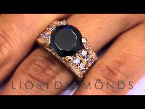 BDR-SOLD-050 - 12.58 Carat Certified Natural Black Diamond Engagement Ring 14k Yellow Gold