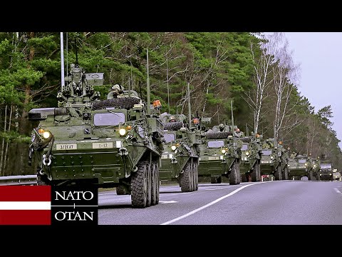 US military stryker vehicles have arrived in Latvia