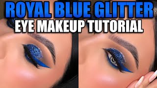 Royal Blue Glitter Eye Makeup Tutorial
