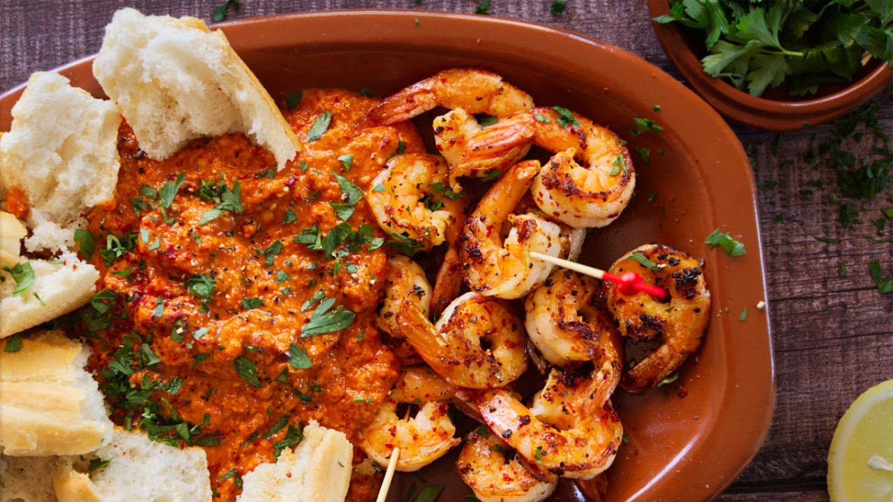 Pan-Fried Spicy Shrimp with Romesco Sauce (20-min tapas)