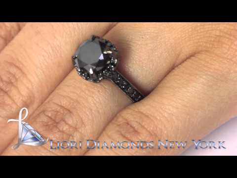 BDR-SOLD-044 - 2.69 Carat Certified Black Diamond Engagement Ring 18k Black Gold Vintage Style