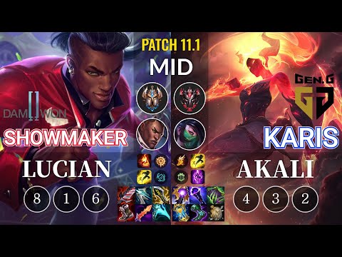 DWG Showmaker Lucian vs GEN Karis Akali Mid - KR Patch 11.1