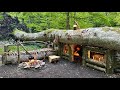 Bushcraft Shelter Camping Building A Secret Survival Dugout Under A Fallen Tree