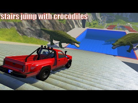 Stairs Jumps Down With Giant Crocodiles - BeamNG.drive High Speed Jumps