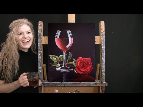 Learn How to Paint "ROSE AND ROSÉ" with Acrylic - Paint and Sip at Home - Fun Step by Step Tutorial