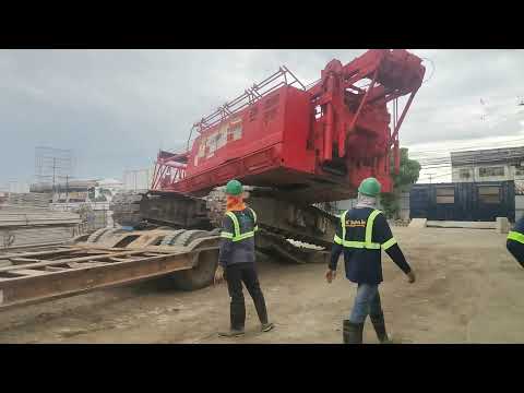 Loading of Crawler Crane at Lowbed Trailer Truck