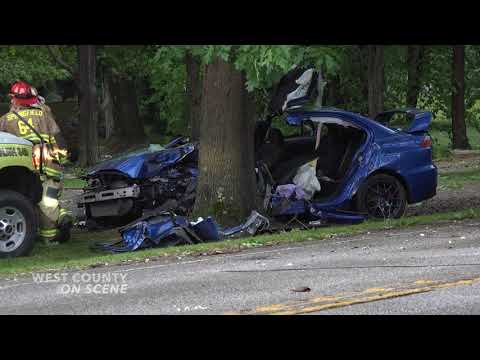 2021-5-28 East Springfield, PA - West Lake Road, Car into Tree, Extrication