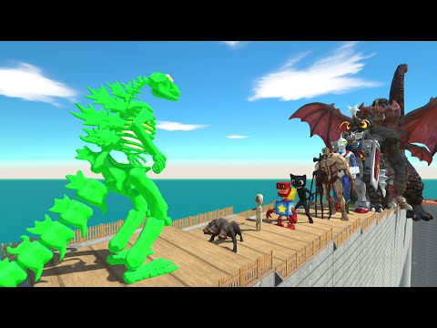 Godzilla Skeleton Green vs Cartoon Cat DEATH FALL - Animal Revolt Battle Simulator