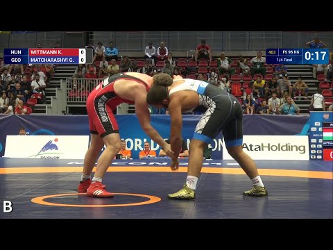 1/4 FS - 96 kg: K. WITTMANN (HUN) df. G. MATCHARASHVI (GEO) by FALL, 4-2