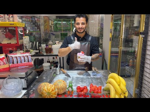 Pomegranate & Strawberry Ice Cream Rolls 🍓❤️🍧 (ASMR Rolling)