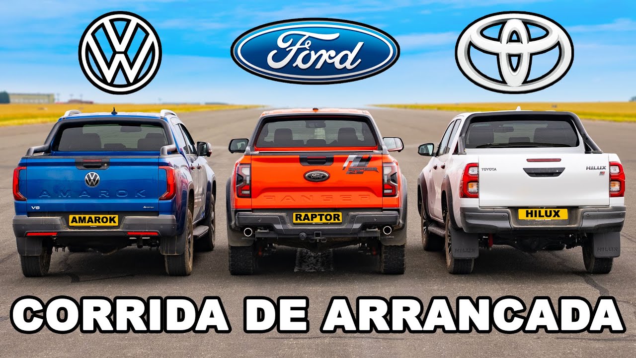 Ford Ranger Raptor vs Toyota Hilux vs VW Amarok: CORRIDA DE ARRANCADA