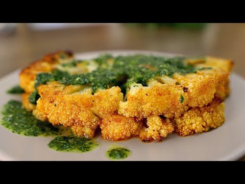 Blumenkohlsteak im Ofen mit Zitronensauce. Einfach und sehr lecker!
