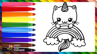 Draw and Color a Unicorn Cat 🐱🦄💝🌈 Drawings for Kids