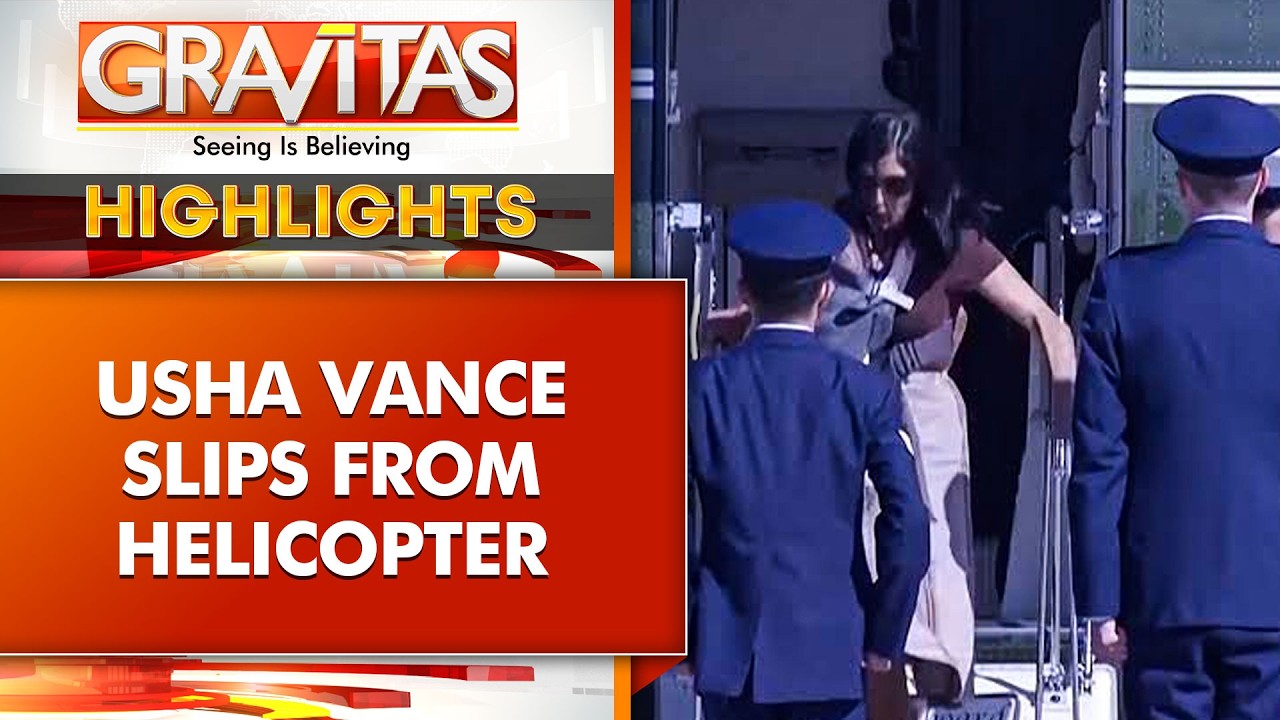 Heart-Stopping Moment: Usha Vance Trips Down Marine Two Stairs With Baby | Gravitas Highlights