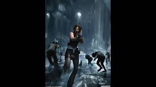 Jill Valentine correndo dos zumbis na cidade de Reccoon.