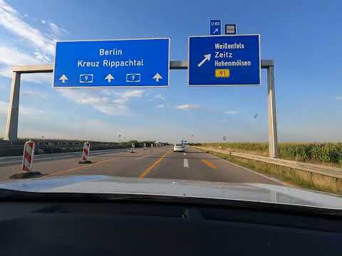 Driving in Germany Autobahn A9 from Droyßig to Leipzig
