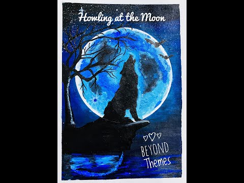 Wolf howling at the Moon | How to paint with Acrylic colors |Easy and Simple