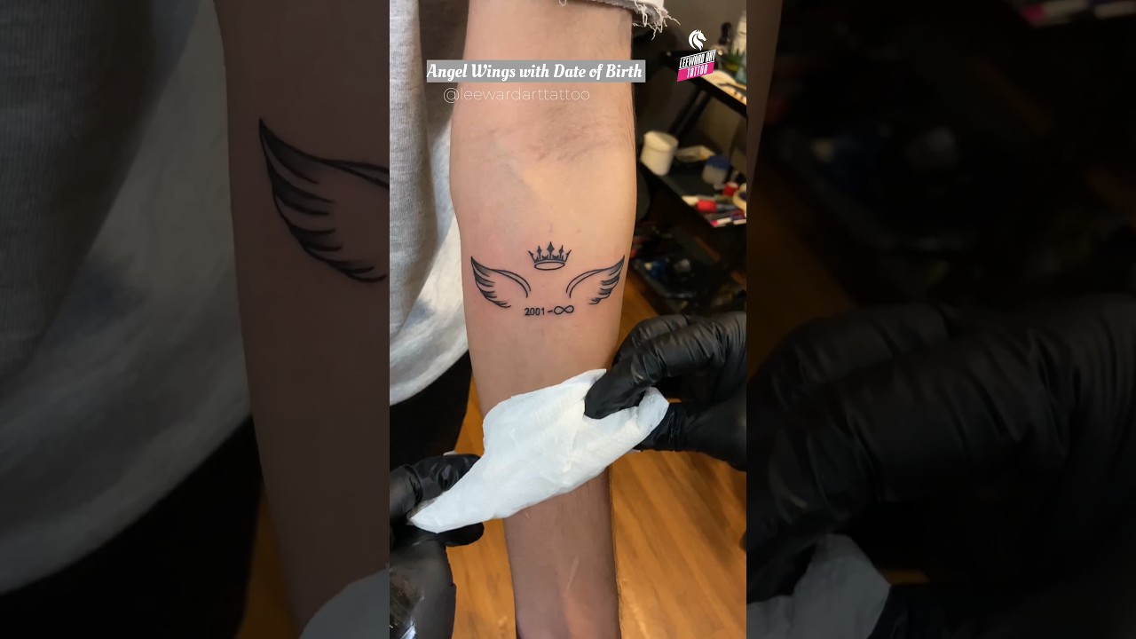 Angel Wings with Date of Birth 💓. #angelwing #dateofbirth #infinitytattoo #leewardarttattoo #viral