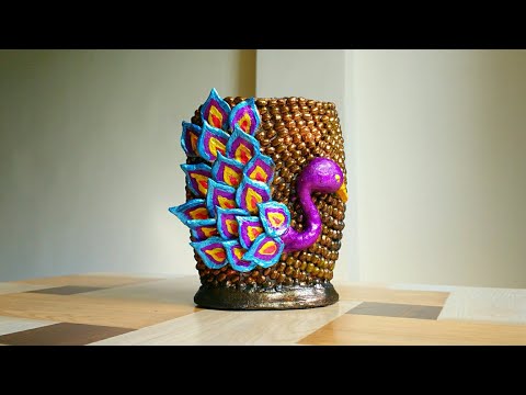 How To Make Flower Vase Old Plastic Bottle | DIY With Peacock Design | Flower Pot By Punekar Sneha. Video
