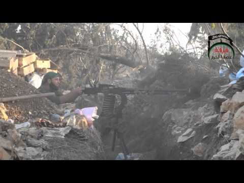 استهداف تحصينات قوات النظام في جبهة سلمى في ريف اللاذقية بواسطة الرشاشات الثقيلة من قبل فرقة عاصفة الحزم