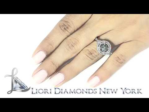 FD-656 - 1.59 Carat Fancy Blue Diamond Engagement Ring 14k Gold Pave Halo Vintage Style