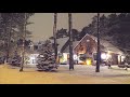Snowy White Christmas Night Lights And Cozy Homes In Forest Relaxing Snow Falling Video