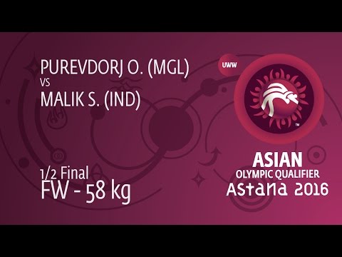 1/2 FW - 58 kg: O. PUREVDORJ (MGL) df. S. MALIK (IND) by FALL, 4-0