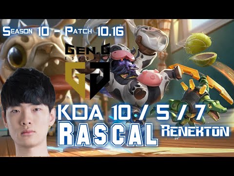 Gen Rascal RENEKTON vs RENGAR Top - Patch 10.16 KR Ranked
