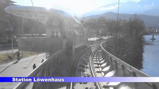 preview picture of video 'Fahrt mit der Standseilbahn von der Hungerburg nach Innsbruck-Congress'