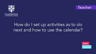 How do I set up activities as to do next and how to use the calendar