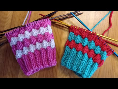 Hübsches Zweifarbiges Strickmuster in Runden