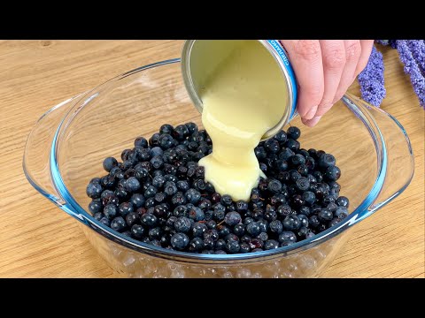 Drizzle condensed milk over blueberries! The best dessert of this summer! Simple and delicious!