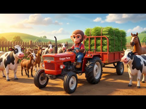 Baby Monkey Farmer on Tractor 🚜 | Feeding Cows & Farm Animals 🐄🌾