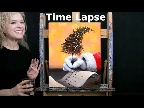 TIME LAPSE - Learn How to Paint SANTA'S LIST with Acrylic - Fun Step by Step Winter Holiday Lesson