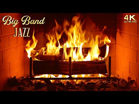 🔥 Big Band Jazz Fireplace Ambience 🔥 Instrumental Jazz Party Music
