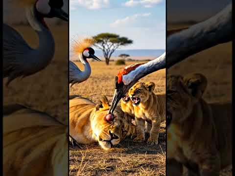 “A Crane’s Miracle: Healing a Lion’s Tumor in Front of Its Babies 😢🦁”#wildlife #animal #lionhealing
