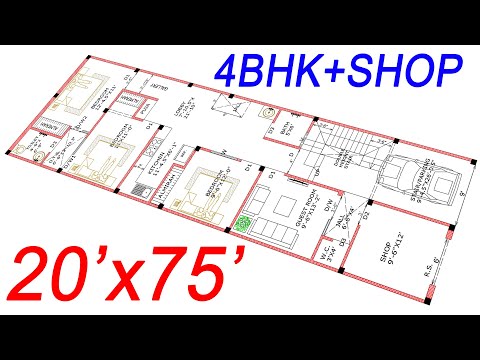 1500 Sqft House Design | North Face House Plan |4BHK+SHOP | 20x75 House Plan | 165 Gaj | Civil Users