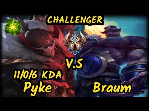 Targamas (PYKE) vs BRAUM - 11/0/6 KDA BOTTOM SUPPORT CHALLENGER GAMEPLAY - EUW