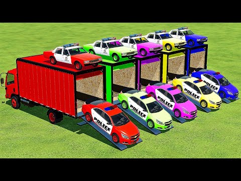 LOAD & TRANSPORTING CHEVROLET POLICE CARS WITH ISUZU TRUCKS! Farming Simulator 22