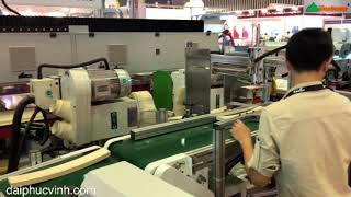 COMBO MÁY CHÀ NHÁM CẠNH CONG PHAY MỘNG 2 Đầu Cnc và Robot gắp phôi Woodmaster