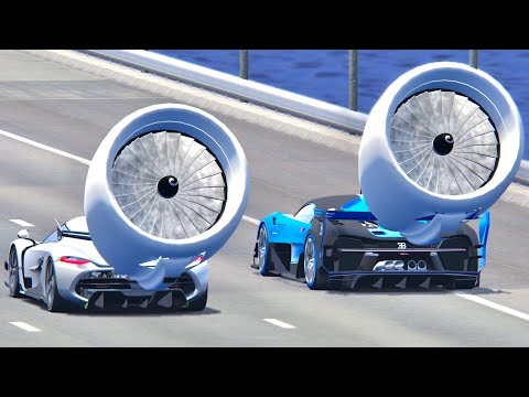 Koenigsegg Jesko Boeing Turbine Engine vs Bugatti Vision GT Boeing Turbine Engine - Drag Race 20 KM