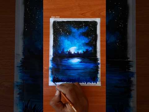 Amazing Night Scenery Drawing with Oil Pastel and Poster Color #imsupershy #shorts