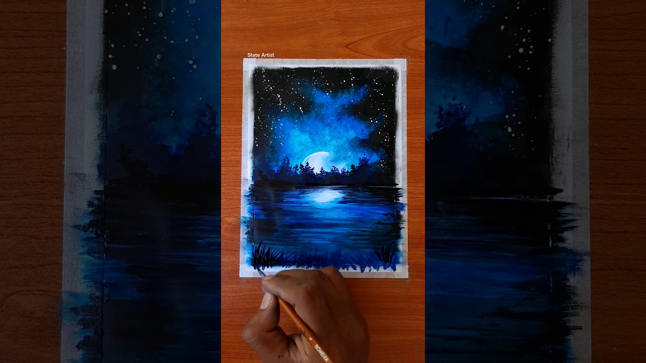 Amazing Night Scenery Drawing with Oil Pastel and Poster Color #imsupershy #shorts