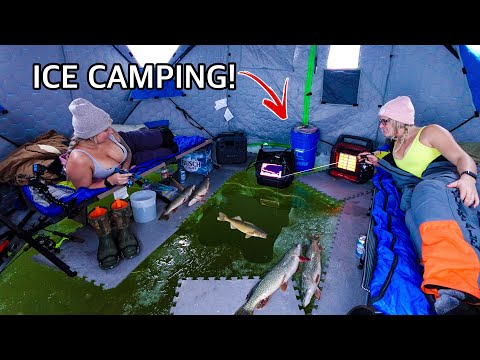 ICE CAMPING FIRST ICE With A BIG HOLE For Tasty Fish For 24 Hours!!! (AGGRESSIVE!!)