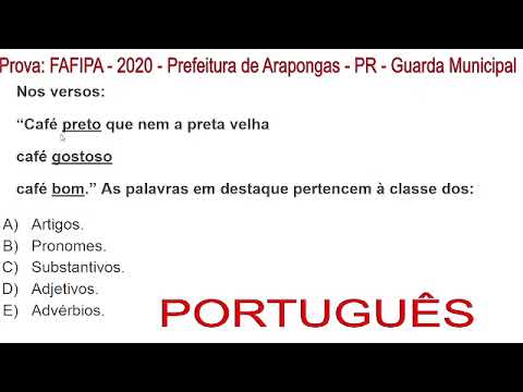 02-Português Prova  : FAFIPA - 2020 - Prefeitura de Arapongas - PR - Guarda Municipal