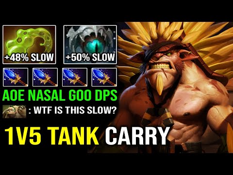 WTF +98% Move Slow 1v5 Tank Carry Bristleback with Skadi Aghanim AoE Nasal Goo DPS Dota 2