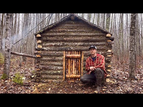Building A Wilderness Log Cabin By Hand Using Forest Materials: Start To Finish