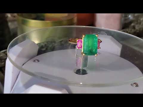 7.22 CTW emerald pink sapphire 18k yellow gold ring.6.40 gram certified