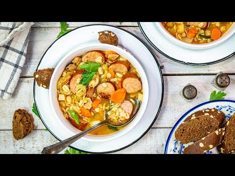 German Graupensuppe - Barley Sausage & Vegetable Soup